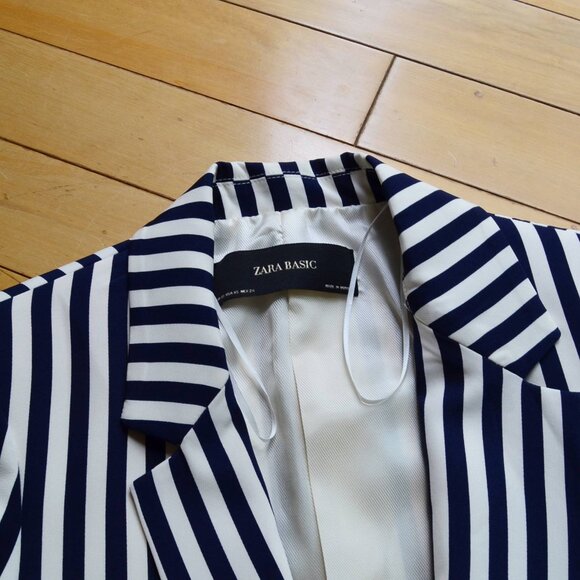 ZARA Striped Blazer Jacket Coat Lined 3/4 Sleeve Womens Size XS NWT - Picture 3 of 13
